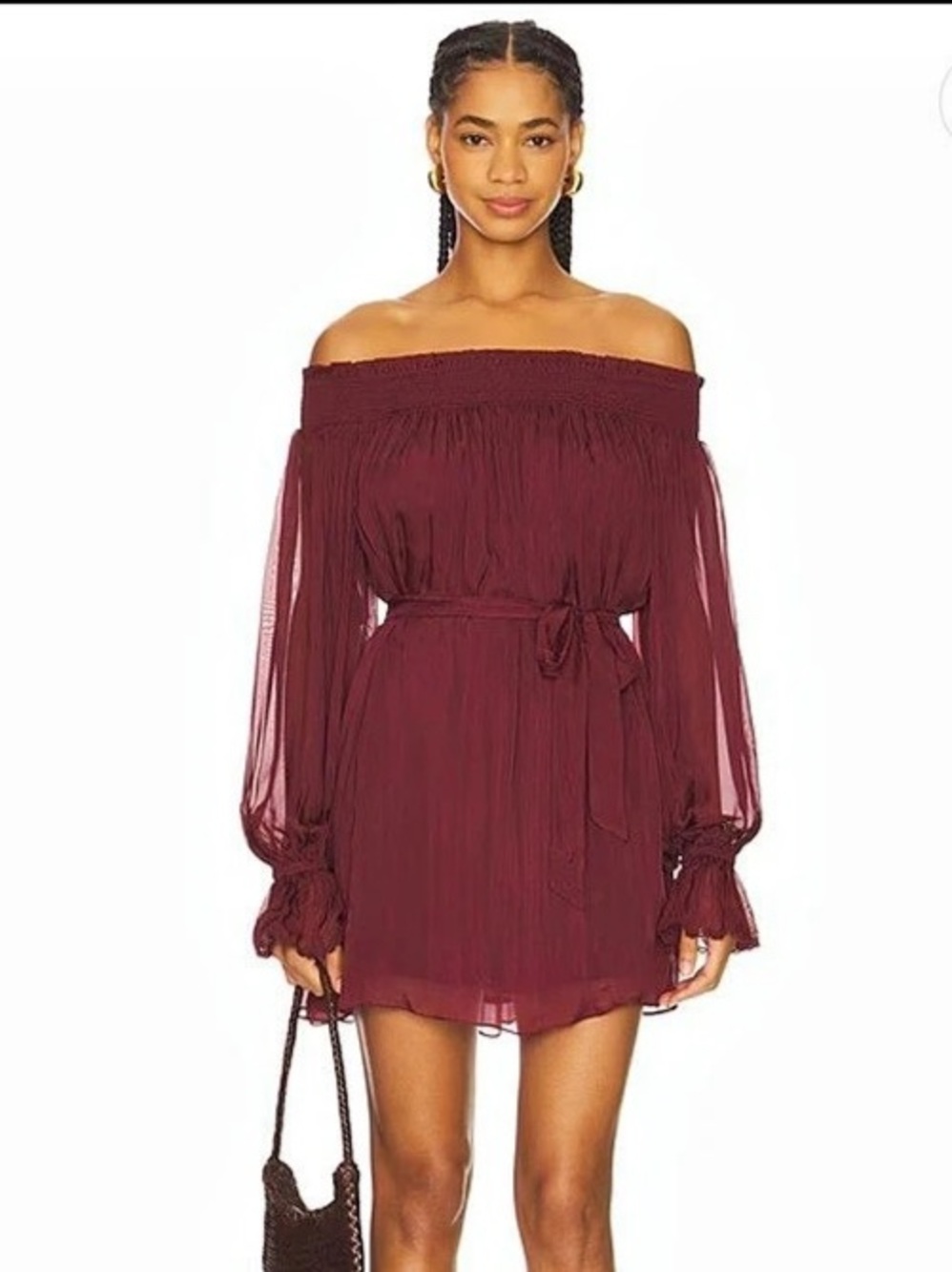Hemant & Nandita Smocked Mini Dress in Burgundy
